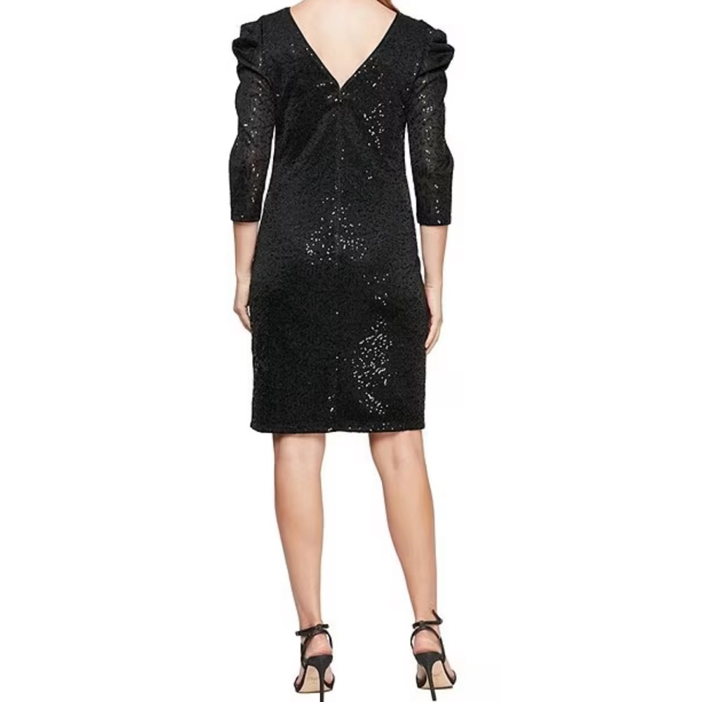 SLNY Black Formal Dress Sz 10, 12, 14W, 16,18 Black Shoulder Long Sleeves Sequin - Picture 4 of 7